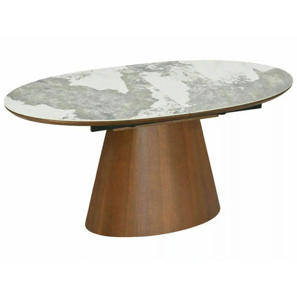 Masă extensibilă MAROCCO, alb/nuc, ceramică/furnir/MDF, 160–200x90x75 cm