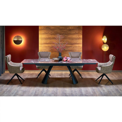 Masa extensibila MARVIN, visiniu/negru, piatra sinterizata/metal, 180/260x95x77 cm
