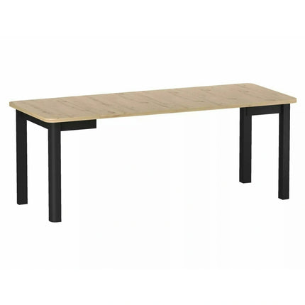 Masă extensibilă OSKAR, stejar artizanal/negru, PAL laminat/MDF, 120–200x80x76 cm