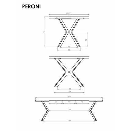 Masa extensibila PERONI, stejar/casmir, PAL laminat/otel, 100/250x100x75 cm