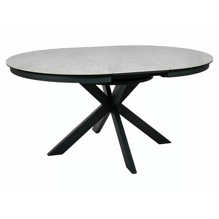 Masă extensibilă PORTO, bej lucios/negru, sticlă securizată/ceramică/metal, 120–160x120x76 cm