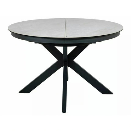 Masă extensibilă PORTO, bej lucios/negru, sticlă securizată/ceramică/metal, 120–160x120x76 cm
