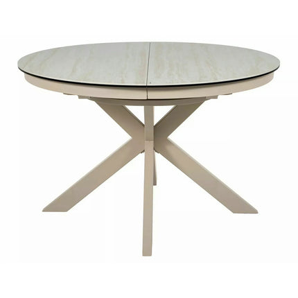 Masă extensibilă PORTO, bej mat/cașmir, sticlă securizată/ceramică/metal, 120–160x120x76 cm
