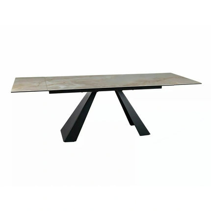 Masă extensibilă SALVADORE, bej lucios/negru, sticlă securizată/ceramică/metal, 160–240x90x77 cm
