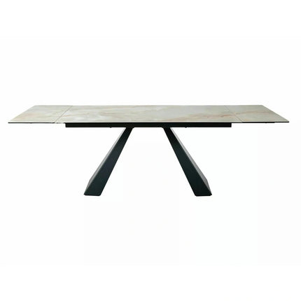Masă extensibilă SALVADORE, bej lucios/negru, sticlă securizată/ceramică/metal, 160–240x90x77 cm