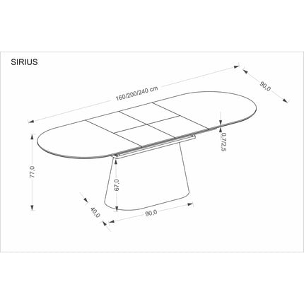 Masa extensibila SIRIUS, alb/stejar natural, 160/240x90x77 cm