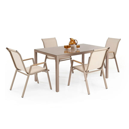 Masa gradina HOVER, bej/cappuccino, sticla/metal, 150x90x75 cm