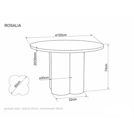 Masă ROSALIA, stejar, furnir/MDF, Ø120x74 cm