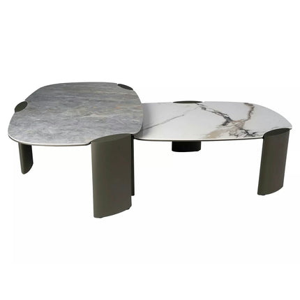 Măsuță cafea ADORO B, alb lucios/cupru, ceramică/metal/MDF, 105x65x38 cm