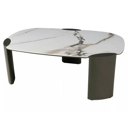 Măsuță cafea ADORO B, alb lucios/cupru, ceramică/metal/MDF, 105x65x38 cm