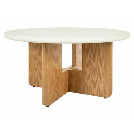 Măsuță cafea ALMA, ecru/stejar, MDF/microciment/furnir, 80x80x40 cm