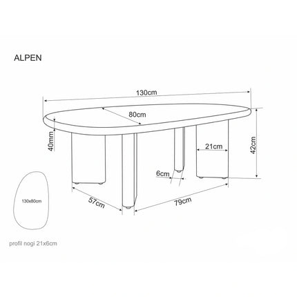 Măsuță cafea ALPEN, ecru/stejar, MDF/microciment/furnir, 130x80x42 cm