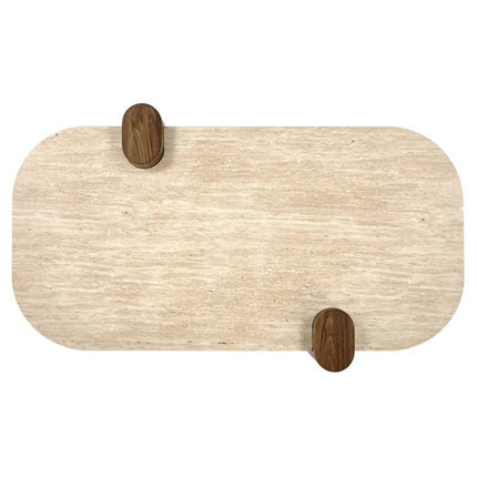 Masuta cafea CANOA, travertin/nuc, 120x70x43 cm