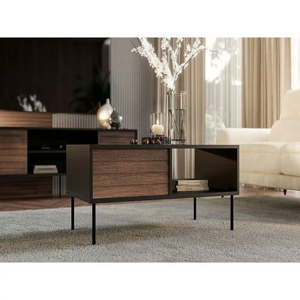 Masuta cafea CORTINA, negru/nuc, PAL/metal, 100x55x45 cm