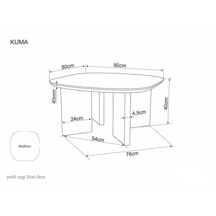 Măsuță cafea KUMA, stejar, furnir/MDF, 80x80x42 cm