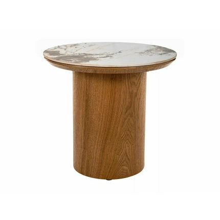Măsuță cafea RONDO, alb lucios/stejar, ceramică/furnir/MDF, 50x50x45 cm