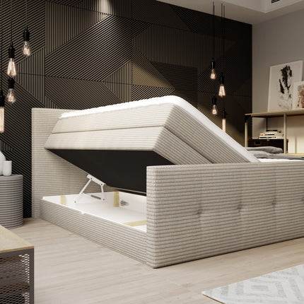 Pat boxspring MEDINO 160x200, personalizabil, cu saltele, topper si lada pentru depozitare