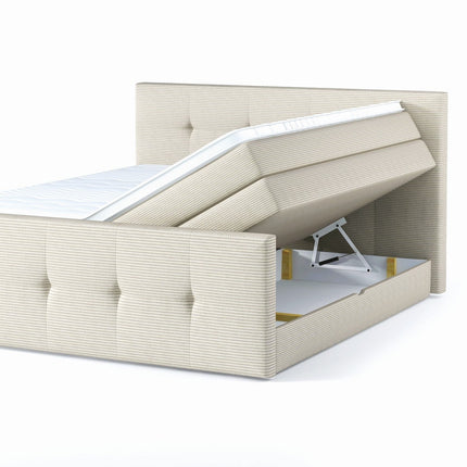 Pat boxspring MEDINO 140x200, personalizabil, cu saltele, topper si lada pentru depozitare