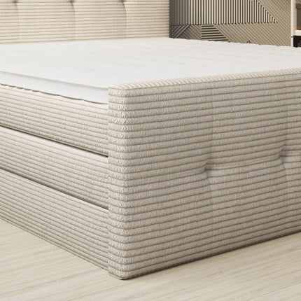 Pat boxspring MEDINO 180x200, personalizabil, cu saltele, topper si lada pentru depozitare