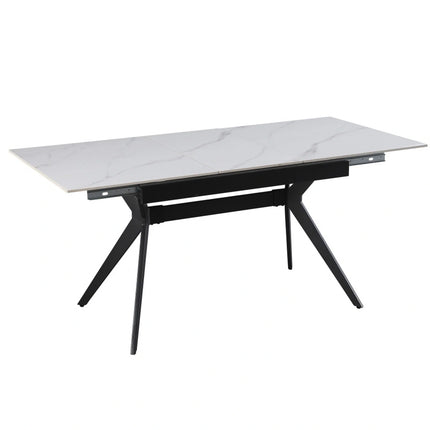 Masa extensibila MILS, alb cu efect de marmura/negru, ceramica/metal, 130/170x80x76 cm