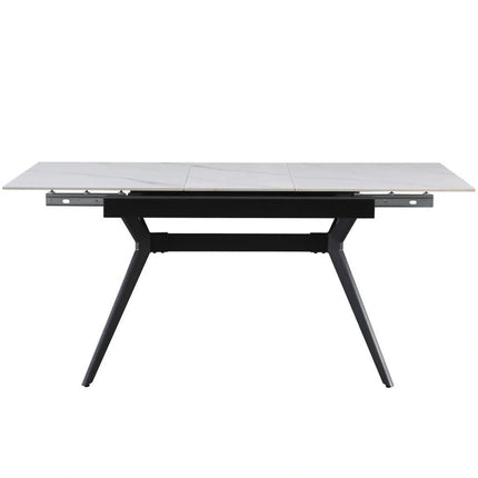 Masa extensibila MILS, alb cu efect de marmura/negru, ceramica/metal, 130/170x80x76 cm