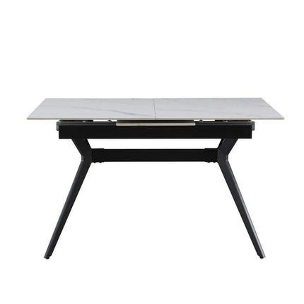 Masa extensibila MILS, alb cu efect de marmura/negru, ceramica/metal, 130/170x80x76 cm
