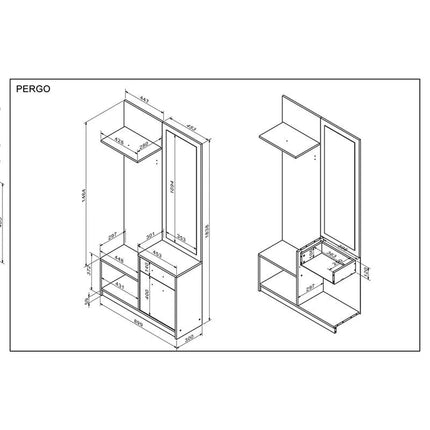 Mobilier hol PERGO, stejar artisan, PAL, 90x30x184 cm