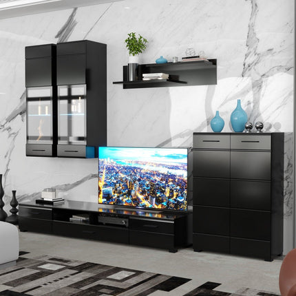 Mobilier living ARCTIC, negru, PAL, 285x40x190 cm