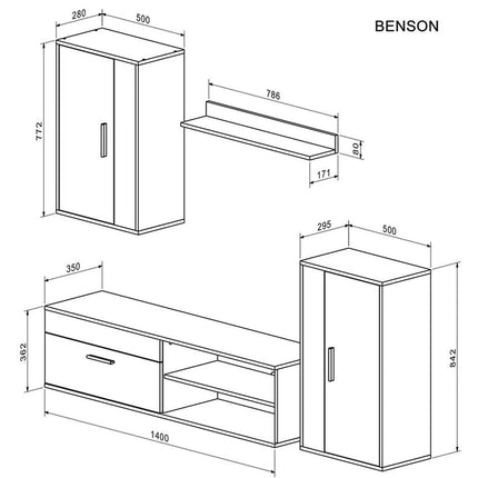 Mobilier living BENSON, stejar artisan/negru, PAL