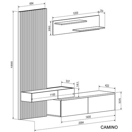 Mobilier living CAMINO, stejar artisan/negru, PAL laminat