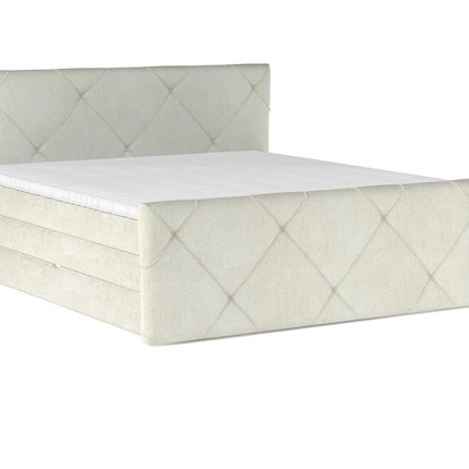 Pat boxspring MOSSA 180x200, personalizabil, cu saltele, topper si lada pentru depozitare