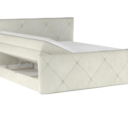 Pat boxspring MOSSA 180x200, personalizabil, cu saltele, topper si lada pentru depozitare