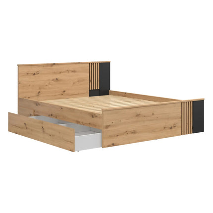 Cadru pat VABRES 160x200, stejar artisan/negru mat, PAL melaminat
