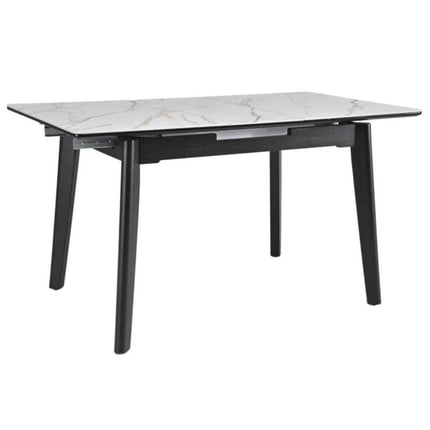 Masa extensibila OSTEN, alb cu efect de marmura/negru, 140/180x80x76 cm