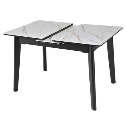 Masa extensibila OSTEN, alb cu efect de marmura/negru, 140/180x80x76 cm