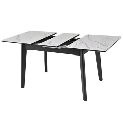 Masa extensibila OSTEN, alb cu efect de marmura/negru, 140/180x80x76 cm