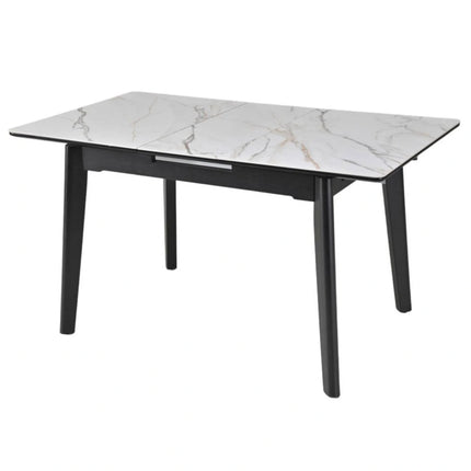 Masa extensibila OSTEN, alb cu efect de marmura/negru, 140/180x80x76 cm