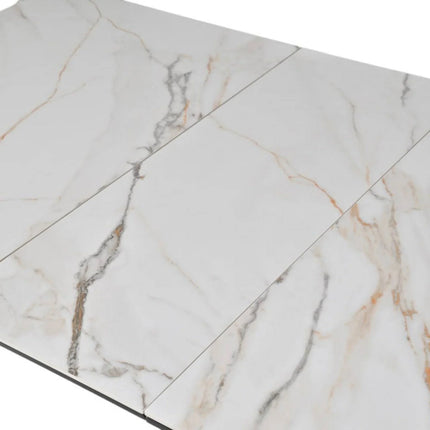 Masa extensibila OSTEN, alb cu efect de marmura/negru, 140/180x80x76 cm