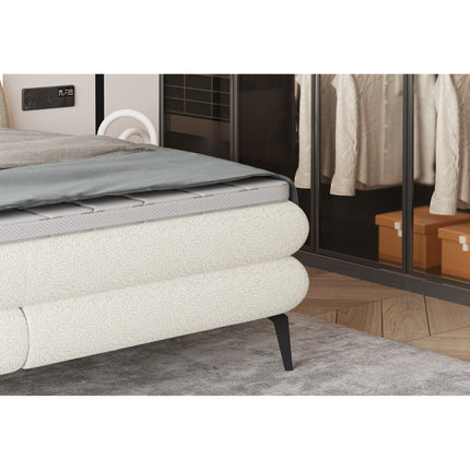 Pat boxspring OVO 180, personalizabil, cu saltele si topper 5 cm