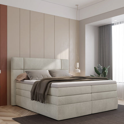 Pat boxspring PALACE 160x200, personalizabil, cu saltele, topper si lada pentru depozitare
