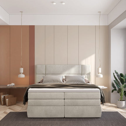 Pat boxspring PALACE 160x200, personalizabil, cu saltele, topper si lada pentru depozitare