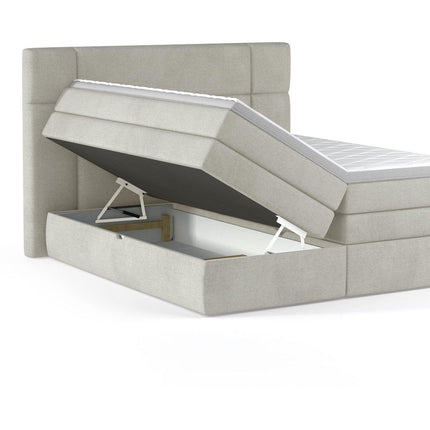 Pat boxspring PALACE 140x200, personalizabil,  cu saltele, topper si lada pentru depozitare
