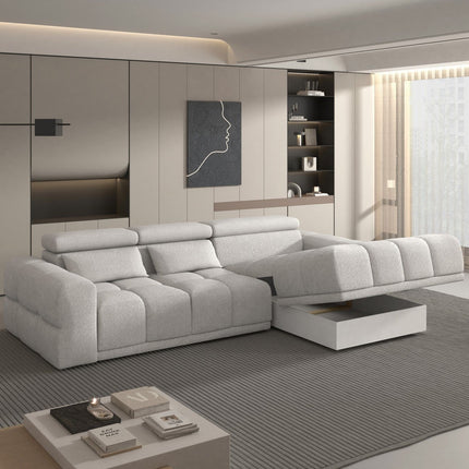 Coltar PANAMA BOX S, personalizabil, cu lada depozitare si reglaj electric, 290x188x98 cm