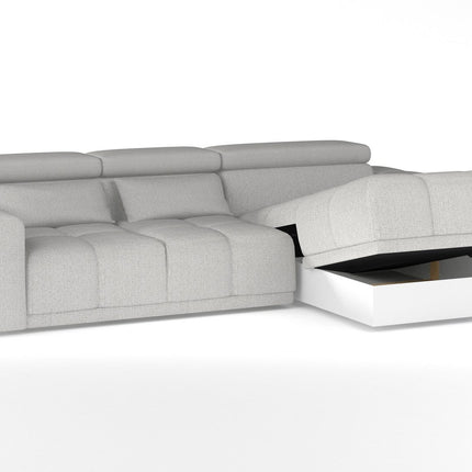 Coltar PANAMA BOX S, personalizabil, cu lada depozitare si reglaj electric, 290x188x98 cm