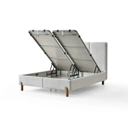 Set pat cu saltea BOHEM 140x200, stofa crem - Gloria G0001, cu somiera si spatiu depozitare