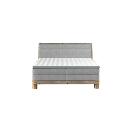 Pat boxspring DONNA 160x200, stofa catifelata bej - Shanghai 02, Gama Premium, cu saltea si topper