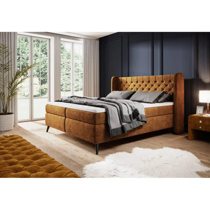 Pat boxspring MADISON 160x200, stofa catifelata caramiziu - Palladium 9, Gama Premium, cu saltele si topper