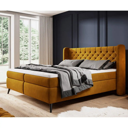 Pat boxspring MADISON 160x200, stofa catifelata caramiziu - Palladium 9, Gama Premium, cu saltele si topper