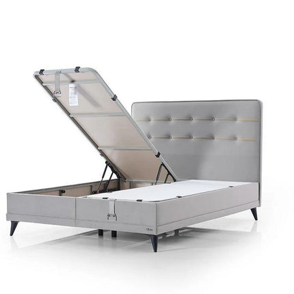 Pat FLEXFIT 120x200, stofa catifelata gri - Noway E1055, cu somiera si spatiu depozitare
