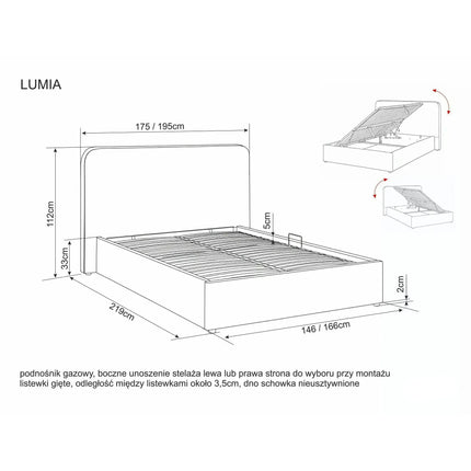 Pat LUMIA 140x200, bej închis, stofă catifelată, cu spațiu de depozitare